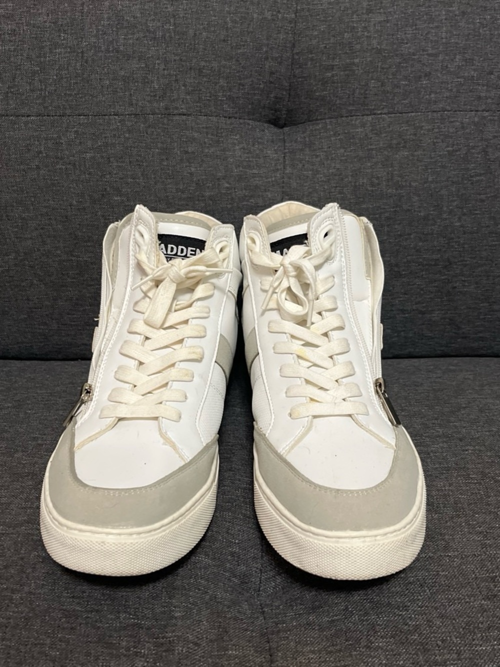 Steve Madden White and Light Gray High-Top Sneakers